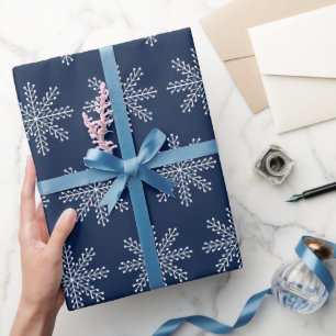 Papier Cadeau Motif élégant de flocon de neige bleu blanc de Noë