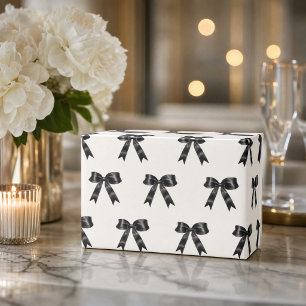 Papier Cadeau Motif élégant de nœud en satin noir Chic minimal