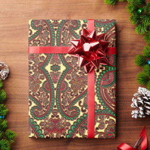 Papier Cadeau Motif élégant de paisley victorien rouge vert or