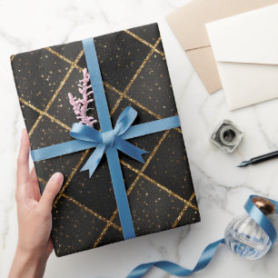 Papier Cadeau Motif élégant de poussière d'or noir pailleté de l
