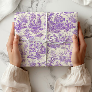 Papier Cadeau Motif élégant de toile de Jouy vintage pourpre