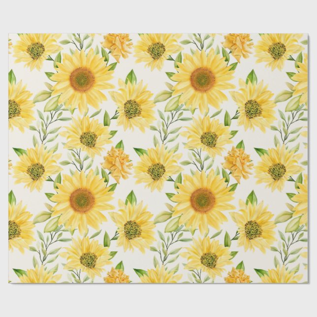 Papier Cadeau Motif élégant de tournesols jaunes (Plat)