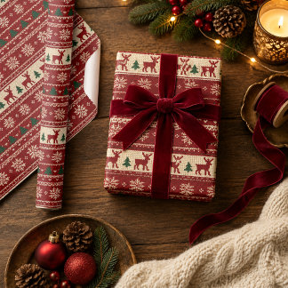 Papier Cadeau Motif élégant de tricot Fair Isle pour les fêtes