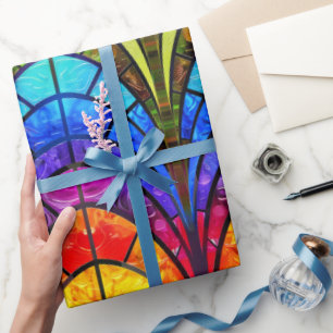 Papier Cadeau Motif élégant de vitrail arc-en-ciel