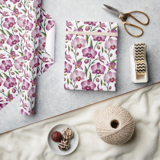 Papier Cadeau Motif élégant et sans couture d'orchidée violette  (Artisanat)