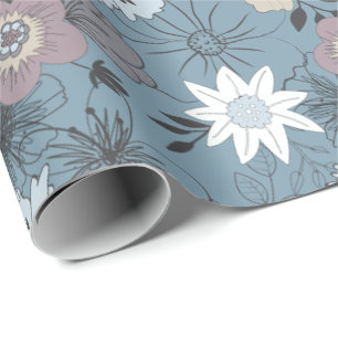 Papier Cadeau Motif élégant Floral Blue Rose Fleurs