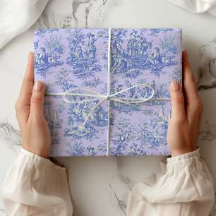 Papier Cadeau Motif élégant vintage toile de Jouy bleu violet