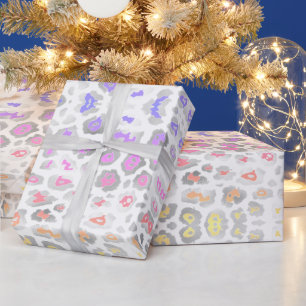 Papier Cadeau Motif empreinte de léopard à la mode en argent plu