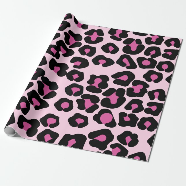 Papier Cadeau Motif Empreinte de léopard rose et noir (Déroulé)