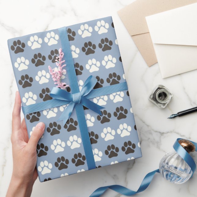 Papier Cadeau Motif Empreinte de Patte Argent Bleu (Cadeaux)