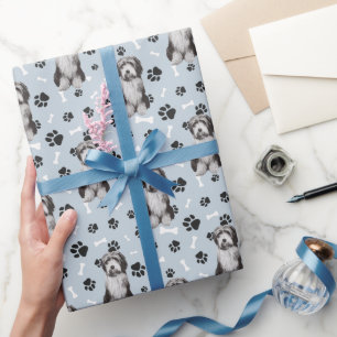 Papier Cadeau Motif Empreinte de patte de Collie Dog à poils sur