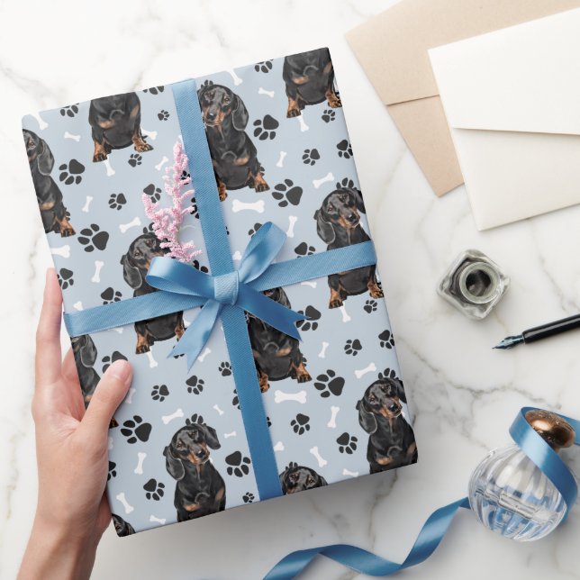 Papier Cadeau Motif Empreinte de patte du chien Tan noir Dachshu (Cadeaux)