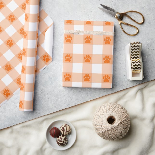 Papier Cadeau Motif Empreinte de patte Orange - Joli Conception  (Artisanat)