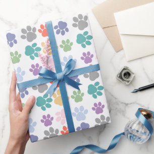 Papier Cadeau Motif Empreintes de Patte de Chien Coloré sur le T