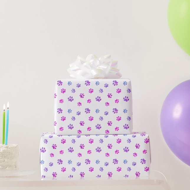 Papier Cadeau Motif Empreintes de Patte Rose Violet Bleu (Cadeaux de fête)