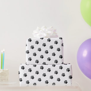 Papier Cadeau Motif Empreintes de Pattes Noir et Blanc
