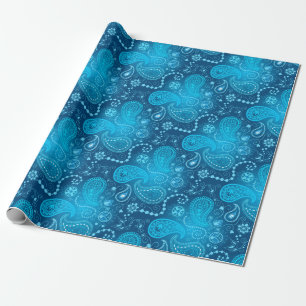 Papier Cadeau motif en cachemire bleu. Style élégant