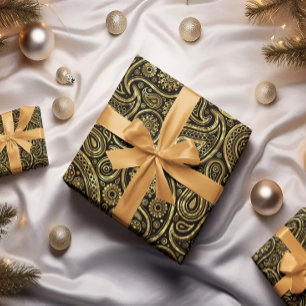 Papier Cadeau Motif en cachemire or et noir