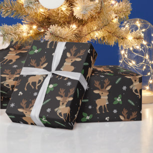 Papier Cadeau motif en carrelage de rennes de Noël