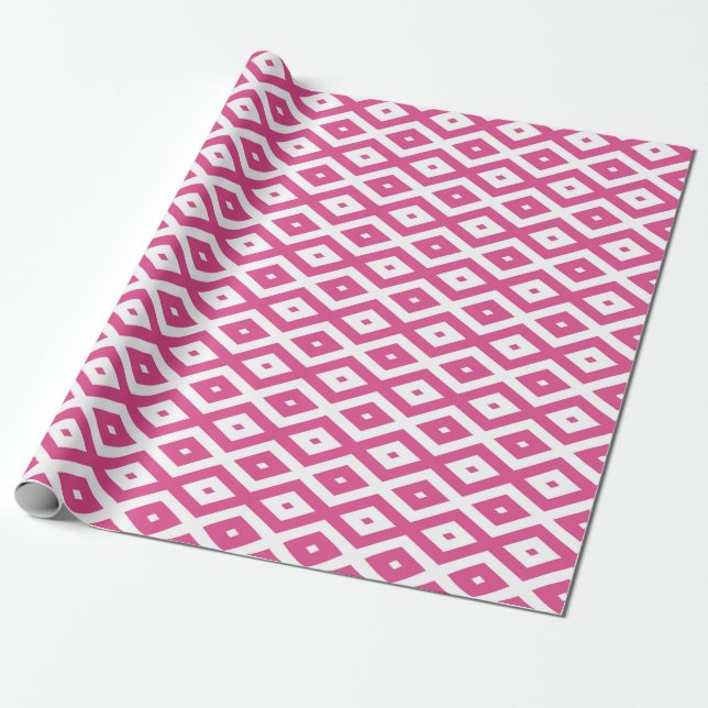Papier Cadeau Motif en diamant rose et blanc (Déroulé)