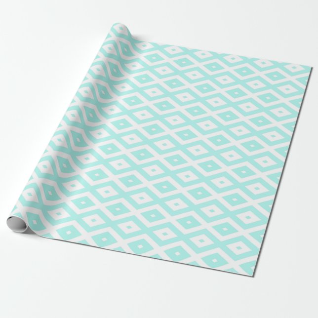 Papier Cadeau Motif en diamant Turquoise et blanc (Déroulé)