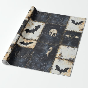 Papier Cadeau Motif en jean gothique grunge avec chauves-souris