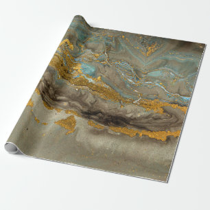 Papier Cadeau Motif en marbre bleu et or