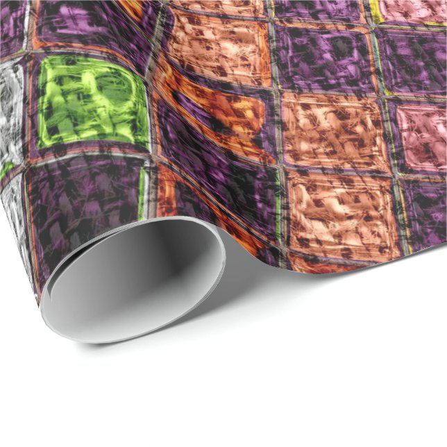 Papier Cadeau Motif en mosaïque colorée Burlap Rustique #4 (Coin rond)