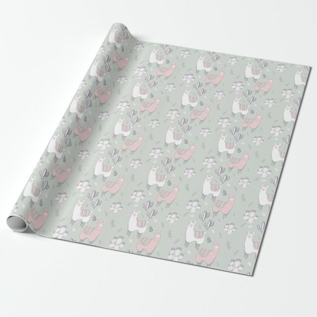 Papier Cadeau Motif en pastel de lama (Déroulé)