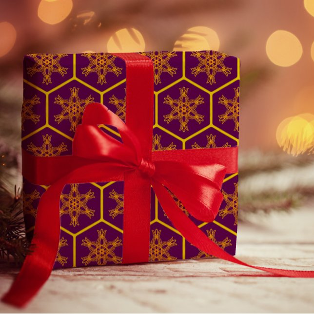 Papier Cadeau Motif en peigne de miel avec fleur royale (Créateur téléchargé)