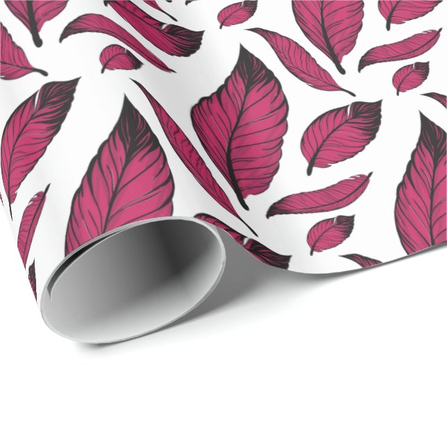 Papier Cadeau Motif en plume rose vif (Coin rond)