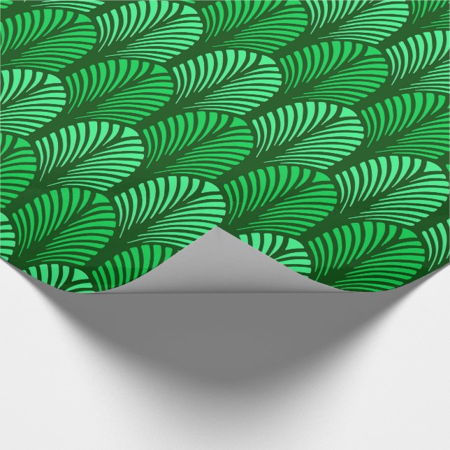 Papier Cadeau Motif en plumes Art déco, Emerald Green (Coin)