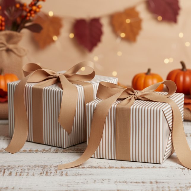 Papier Cadeau Motif en rayures beige et blanche (Modern & Classic Tan Brown Wrapping Paper. Trendy Navy Blue & White Chic Stripes Pattern for Him.)