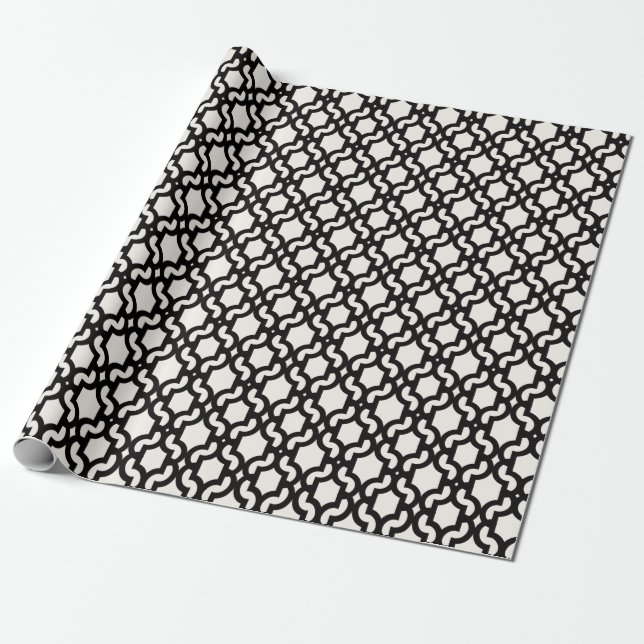 Papier Cadeau Motif en treillis noir marocain élégant (Déroulé)