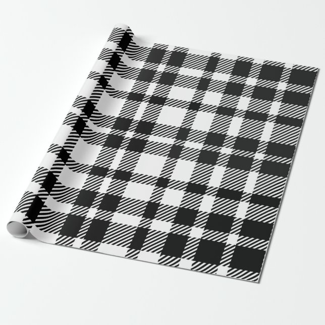 Papier Cadeau Motif En vichy noir et blanc (Déroulé)