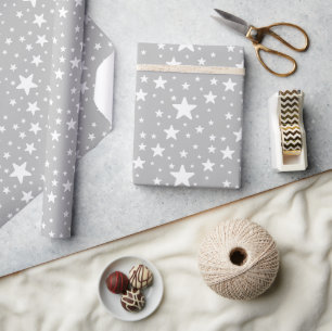 Papier Cadeau Motif étoile blanche sur gris