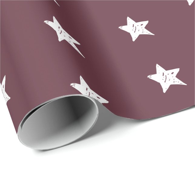 Papier Cadeau Motif étoile bordeaux et blanc (Coin rond)