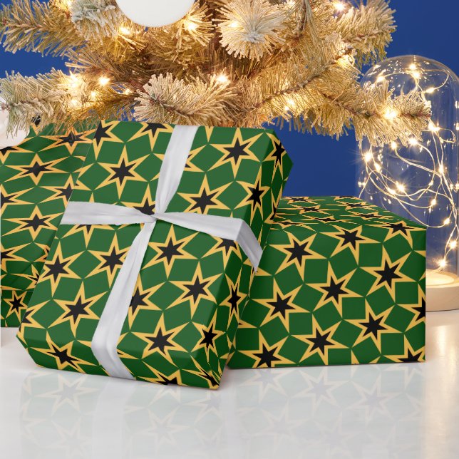 Papier Cadeau Motif étoile noir jaune et vert (Vacances)