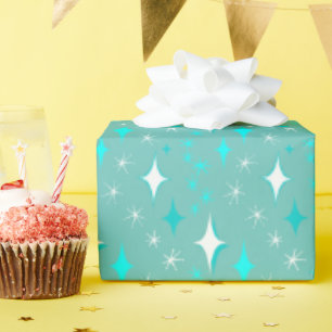 Papier Cadeau Motif étoile sarcelle et blanc rétro