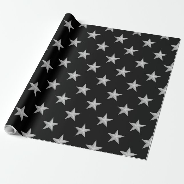 Papier Cadeau Motif Étoiles Argentées (Déroulé)
