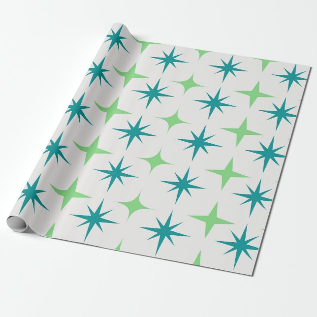 Papier Cadeau Motif étoiles en explosion Rétro Milieu du Siècle  (Déroulé)