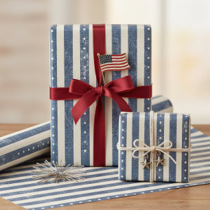 Papier Cadeau Motif Étoiles et Rayures Vintage Americana ID1306