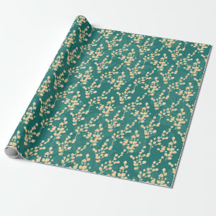 Papier Cadeau Motif Eucalyptus turquoise et or