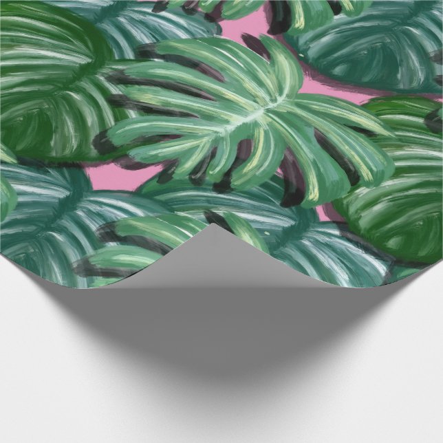Papier Cadeau Motif exotique Feuille tropical vert (Coin)