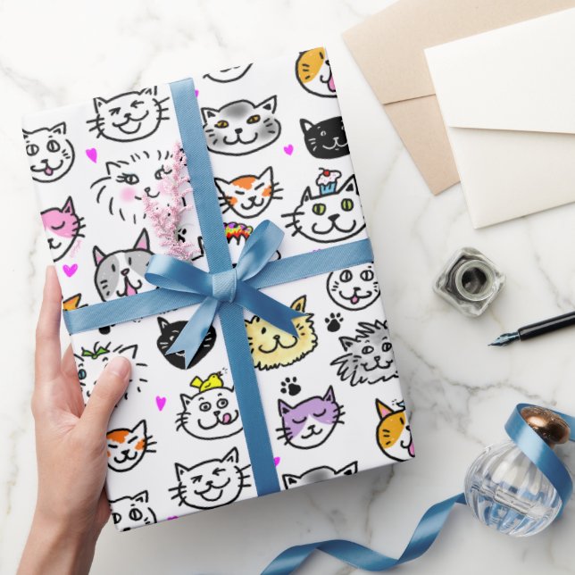 Papier Cadeau Motif face chats Whimsical (Cadeaux)