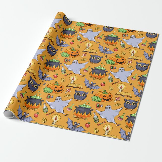 Papier Cadeau Motif fantomatique de Halloween (Déroulé)
