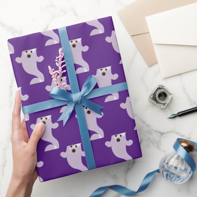 Papier Cadeau Motif fantôme classique sur violet (Cadeaux)