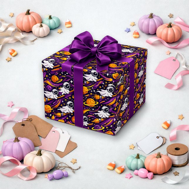 Papier Cadeau Motif Fantôme de l'Espace Violet Fantaisiste (Créateur téléchargé)