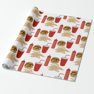 Papier Cadeau Motif Fast Food Burger Fries