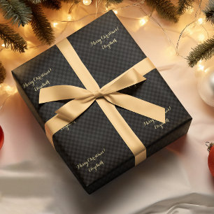 Papier Cadeau Motif Faux Gold personnalisé Black Modern Check